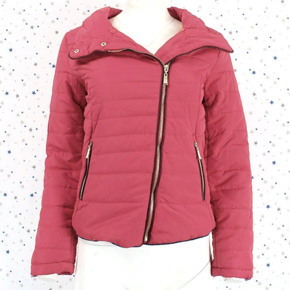 Removable Faux Fur Collar Puffer Jacket Dusty Pink - Picture 7 of 8